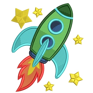 Rocket Ship & Stars Embroidery Design– Kids Space Machine Embroidery Design File