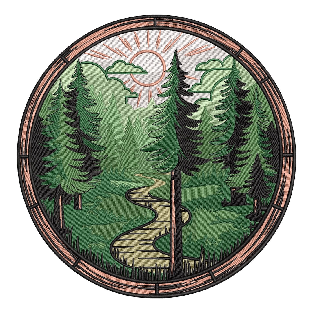 Pine Trees Forest Embroidery Design: Sunrise Landscape (machine ...
