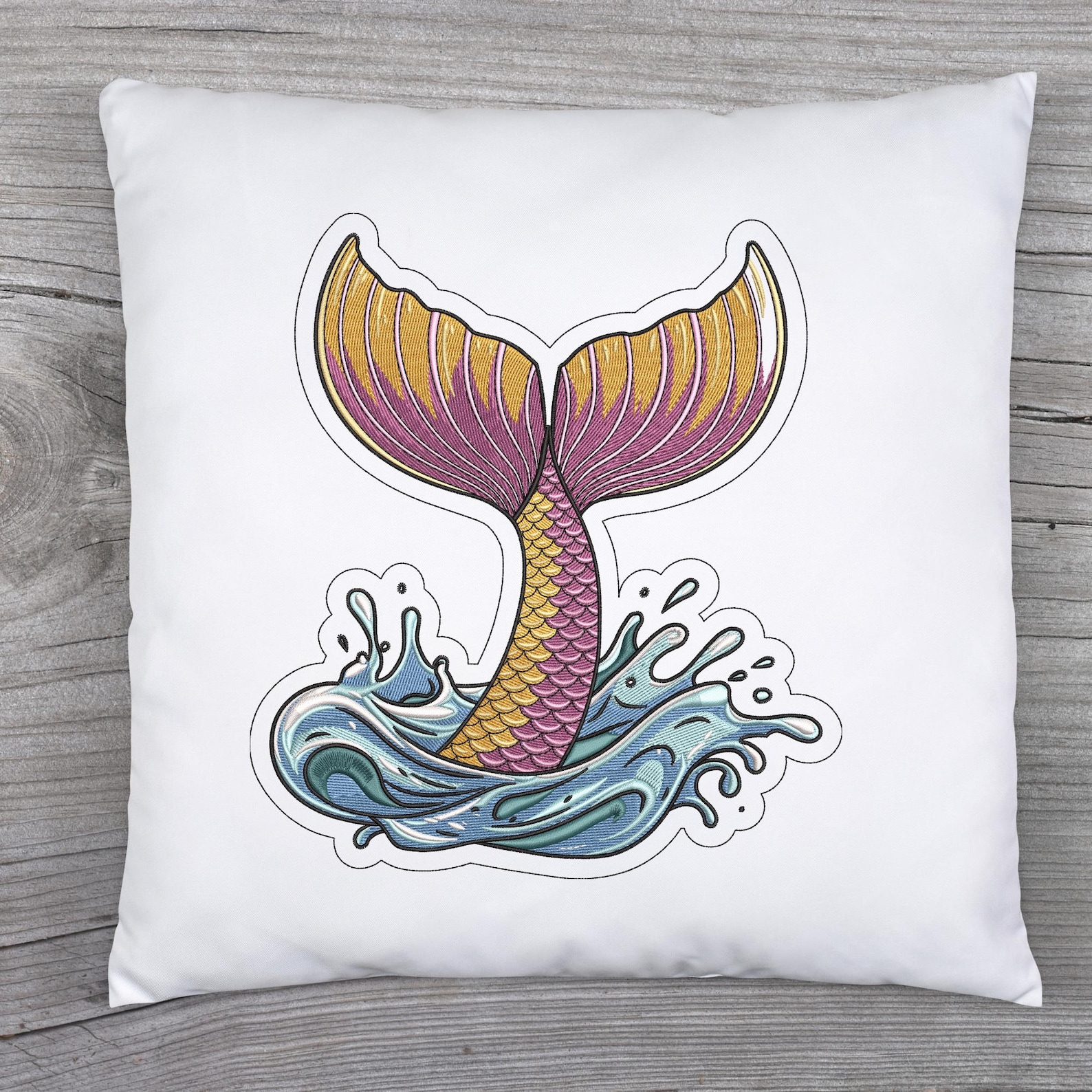 Mermaid Tail Embroidery Design: Splashing Ocean Waves (machine ...