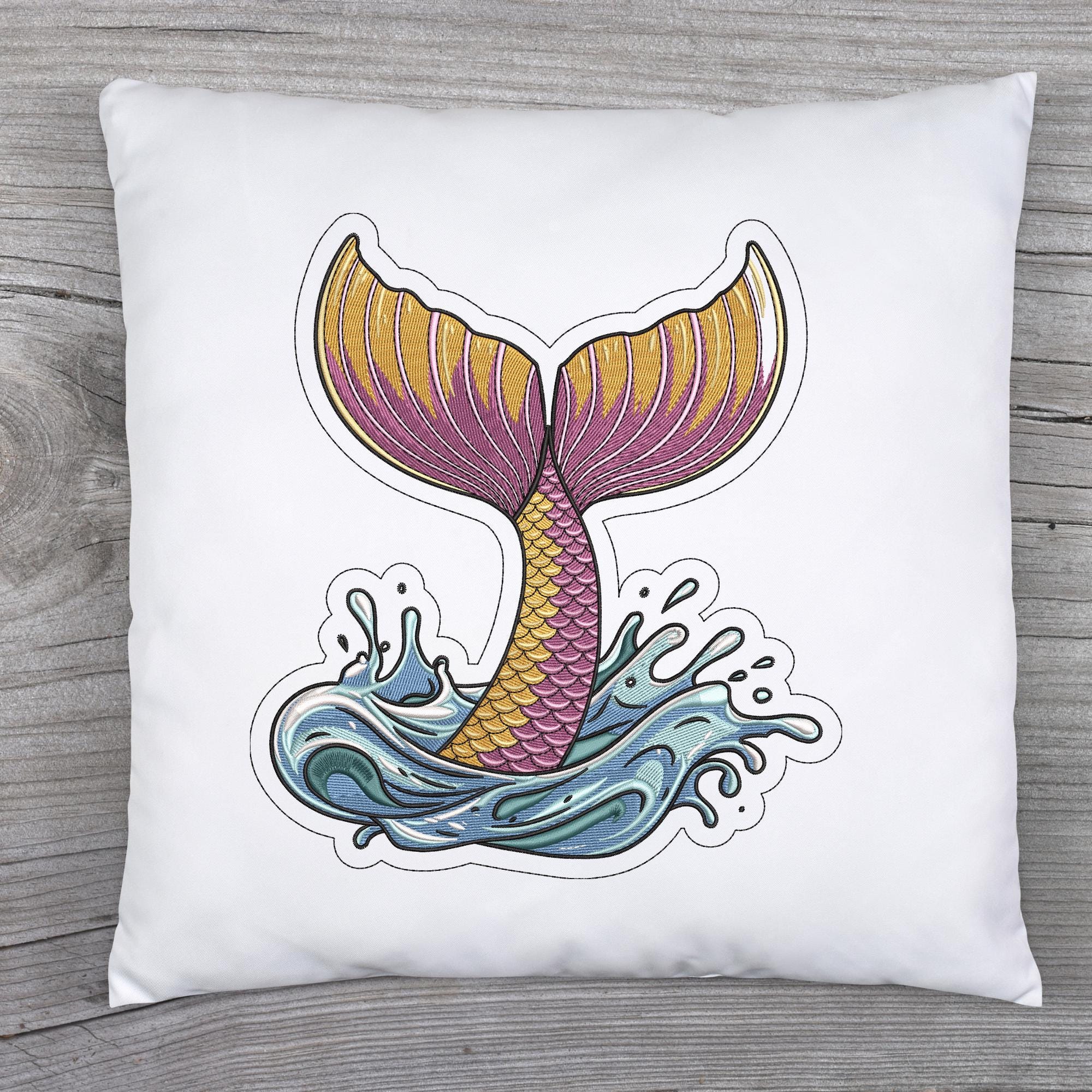 マーメイドテールの刺繍デザイン：波しぶきの海の波（機械刺繍ファイル