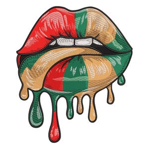 Dripping Lips Embroidery Design, Color Block Lipstick Machine Embroidery File, Bold Fashion Lip Art Pattern