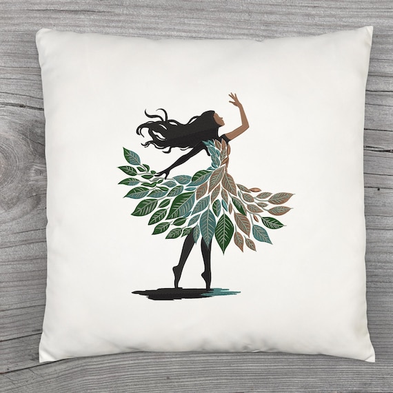 Leaf Dress Woman Embroidery Design: Botanical Silhouette Stitch