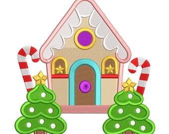 Gingerbread House and Christmas Trees embroidery design File