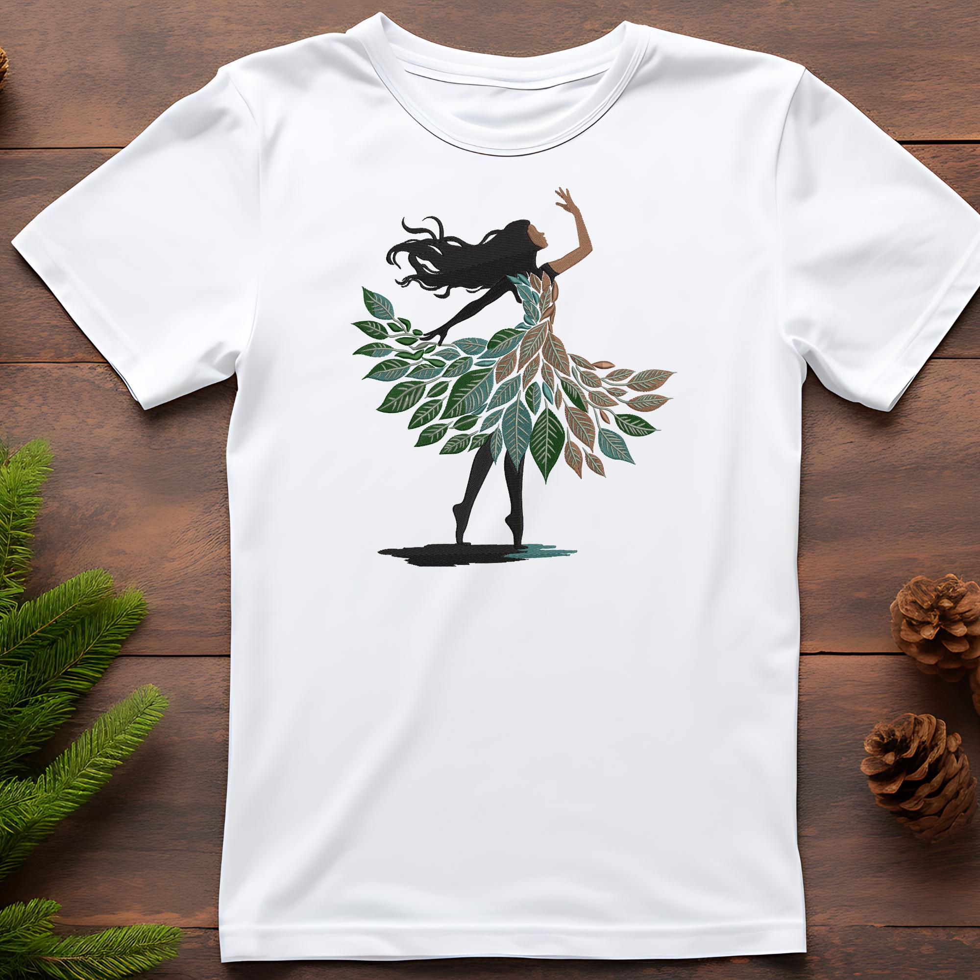 Leaf Dress Woman Embroidery Design: Botanical Silhouette Stitch