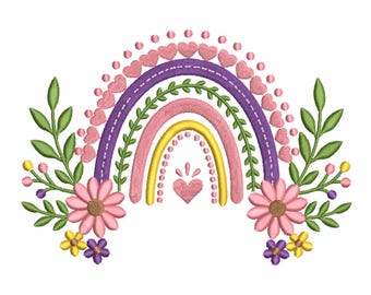 Floral Rainbow Heart Machine Embroidery Design- Machine Embroidery Design File