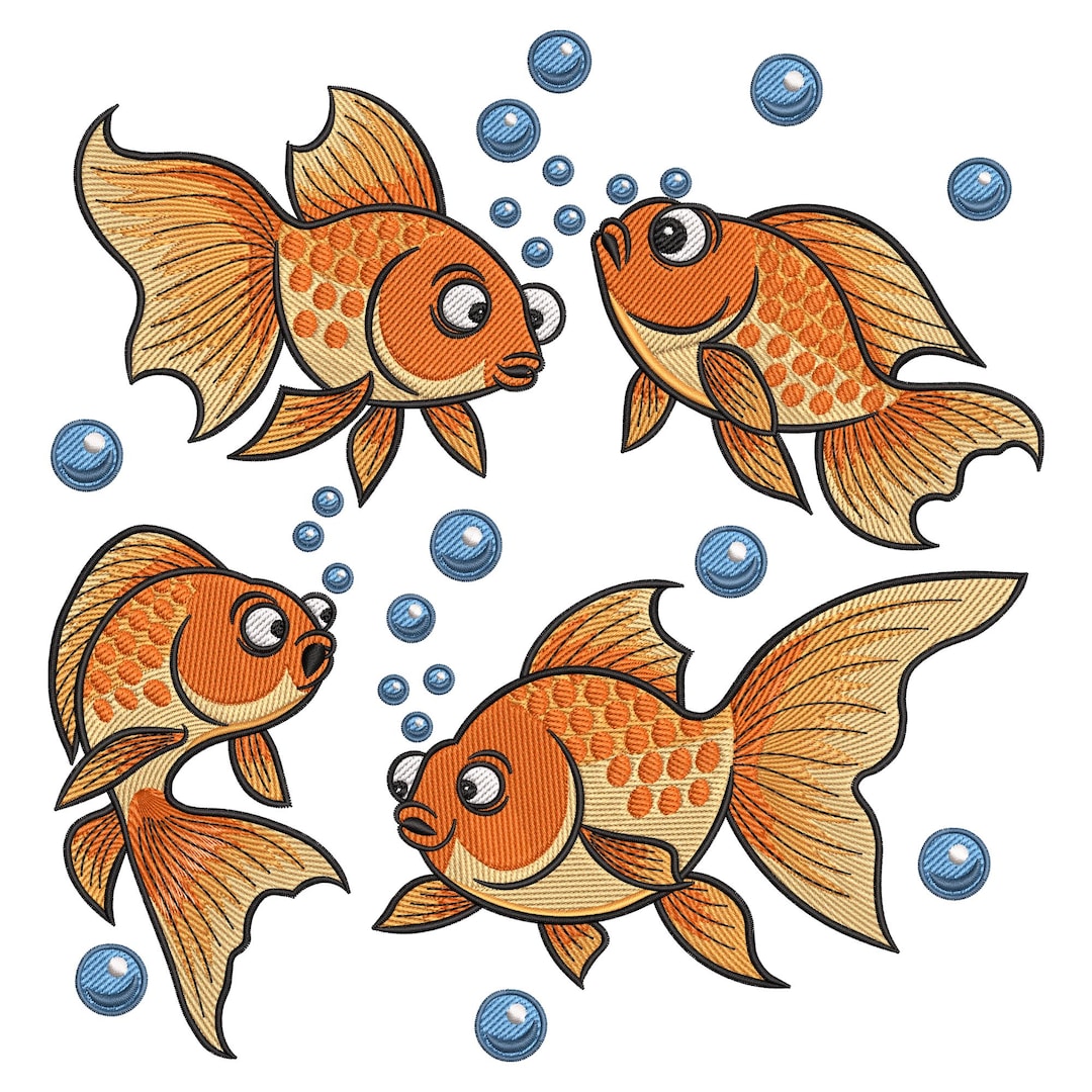 Cute Goldfish Embroidery Design, Playful Aquarium Fish Machine ...