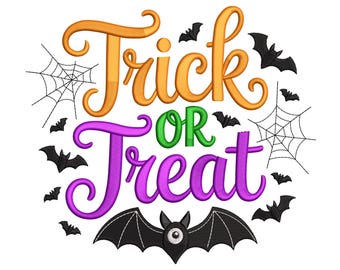 Trick or Treat vleermuisborduurontwerp en spinnenwebmachineborduurbestand