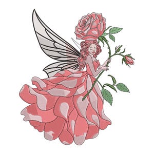 Rose Fairy Machine Embroidery Design: Fantasy Flower embroidery file