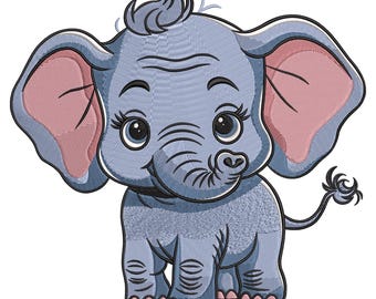 Borduurontwerp babyolifant, schattige cartoon dieren machine borduurbestand, schattig jungle-steekpatroon