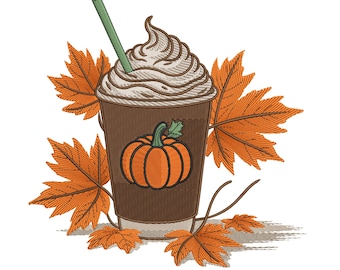 Pumpkin Spice Latte Fall Machine Embroidery Design File