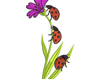 Borduurontwerp lieveheersbeestjes en wilde bloemen – borduurontwerpbestand schattig natuur