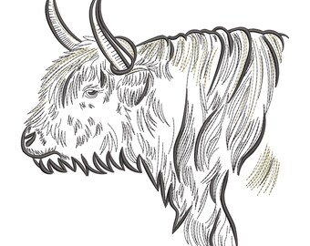 Highland Cow Line Art Embroidery Design: Rustic Farm Animal embroidery file
