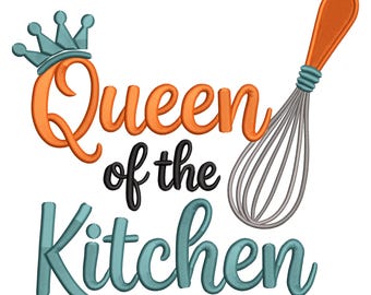 Queen of the Kitchen Whisk & Crown Embroidery Design – Funny Cooking Machine Embroidery File for Aprons