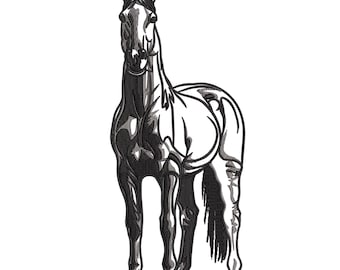 Elegant Standing Horse Embroidery Design, Realistic Animal Machine Embroidery File, Equestrian Stitch Pattern