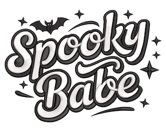 Spooky Babe Halloween Embroidery Design – Trendy Machine File with Bat & Stars