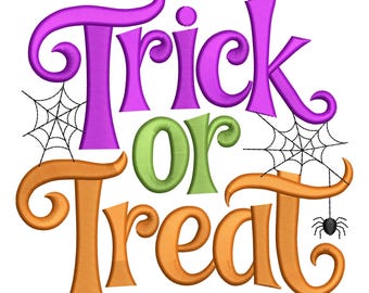 Trick or Treat Halloween Embroidery Design – Spooky Fun Machine Embroidery File with Spiderwebs