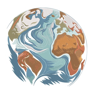 Motif de broderie terre abstrait, fichier de broderie Machine planète Globe, motif de point de carte du monde artistique