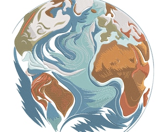 Abstract Earth Embroidery Design, Planet Globe Machine Embroidery File, Artistic World Map Stitch Pattern