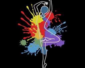 Color Splash Ballerina Embroidery Design: Modern Dance Silhouette embroidery file