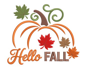 Hello Fall Pumpkin Embroidery Design – Autumn Leaf Machine Embroidery Pattern