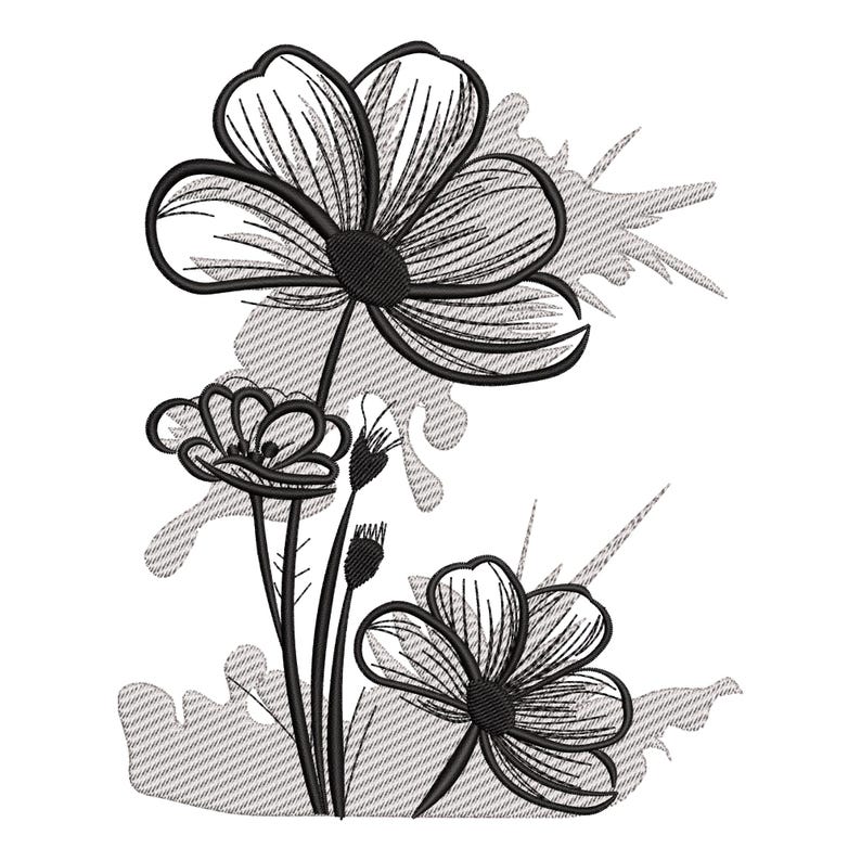Puede incluir: Dibujo de l&iacute;nea en blanco y negro de flores con un fondo texturizado.