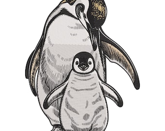 Borduurontwerp pinguïn ouder en baby: borduurbestand winterdier