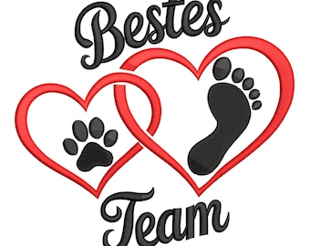 Beste team hart borduurontwerp– Paw & Footprint EmbroideryFile