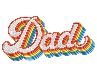 Dad Retro Text Embroidery Design – Colorful Rainbow Letters Machine Embroidery File
