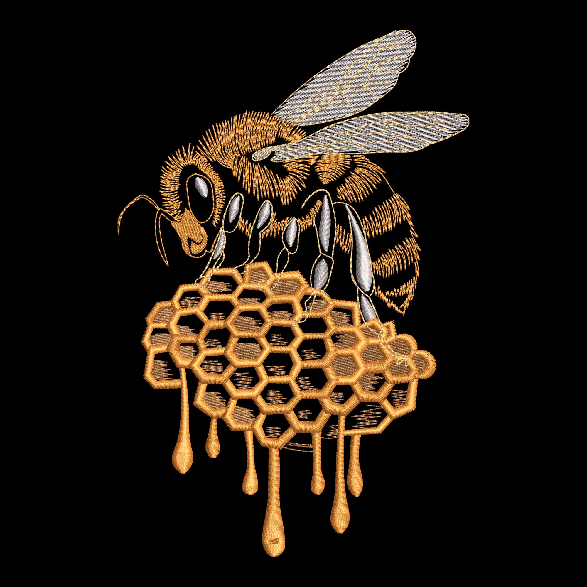 Honey Bee and Honeycomb Embroidery Design, Realistic Insect Machine ...