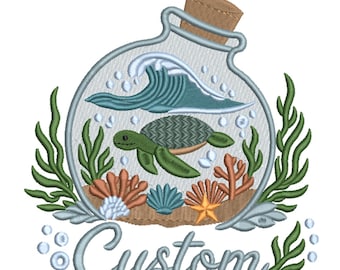 Custom Sea Turtle in Bottle Machine Embroidery Design- Machine Embroidery Design File