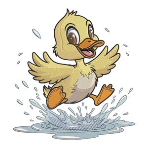 Cute Duck Embroidery Design, Baby Duckling Machine Embroidery Pattern, Splashing Duck Filled Design