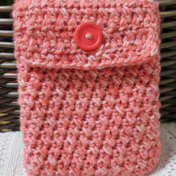 Coraline Crocheted Electronic Device Cover, Kindle Pouch, Acrylic Yarn, Crocheted Pouch, Kindle Cozy, Peach, Coral, Stonewash