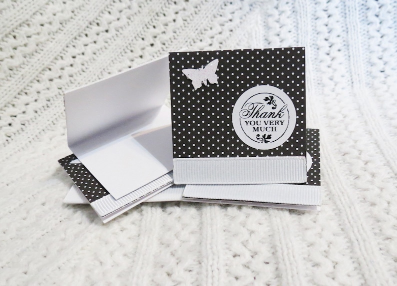 Black and White Handmade Mini Thank You Cards with Polka Dots and Butterflies Set of 50