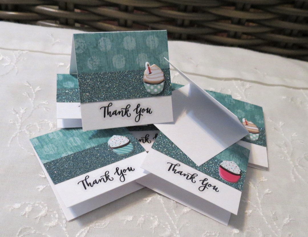 Handmade Mini Thank You Card With Polka Dots and Cupcakes Set of 26 - Etsy