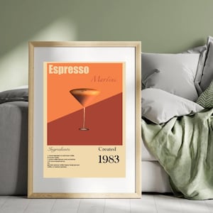 Espresso Martini Art Print – Vintage Cocktail Poster, Coffee Lover Wall Art, Bar Decor, Kitchen or Living Room Print