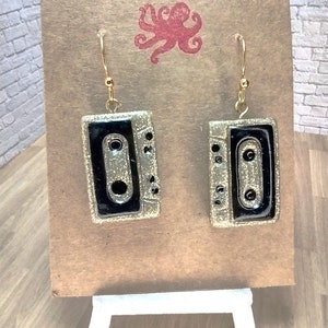 Retro Gold Cassette Tape Earrings