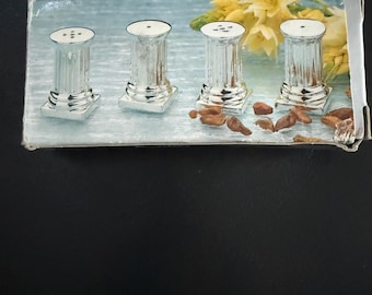 VTG Silverpläterade salt- och pepparkar i mini-set, 4 delar, nya i öppnad låda
