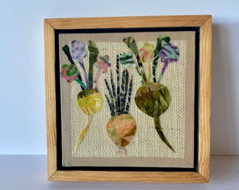 Two Turnips and an Onion Still Life Textile Mixed Media