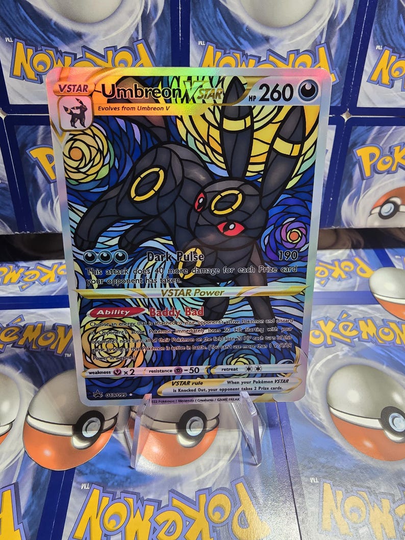 Pokémon TCG 1:a upplagan Team Rocket Charizard Blastoise Venusaur Lugia Mew Umbreon Eeveelution Vmax Replika Kort Högkvalitativa Holografiska Stain Glass Umbreon