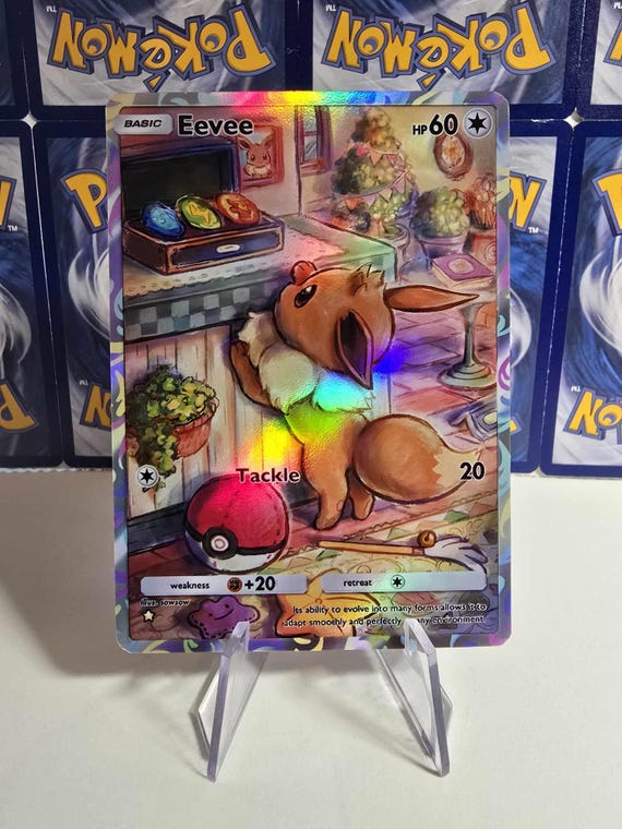 Holographic Pokemon Pocket Proxy Cards - Eevee - Drop Down Card Selector