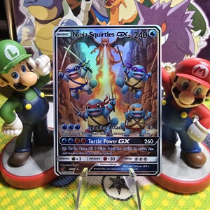 Aangepaste Ninja Squirtles GX Pokemon-kaart: holografische afwerking