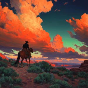 Cowboy’s Journey- oil painting on canvas, size 40x36 inches, large wall art, western art