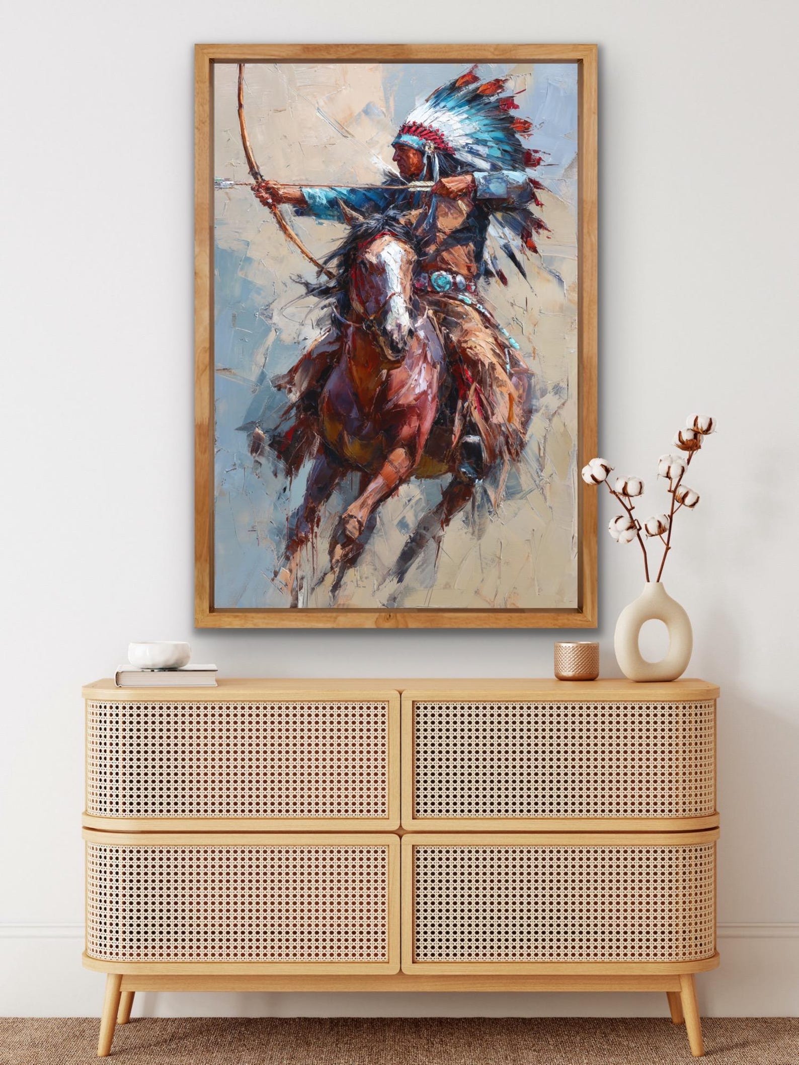 Native American Warrior on Horse – Oil Painting Western Wall Art - Etsy
