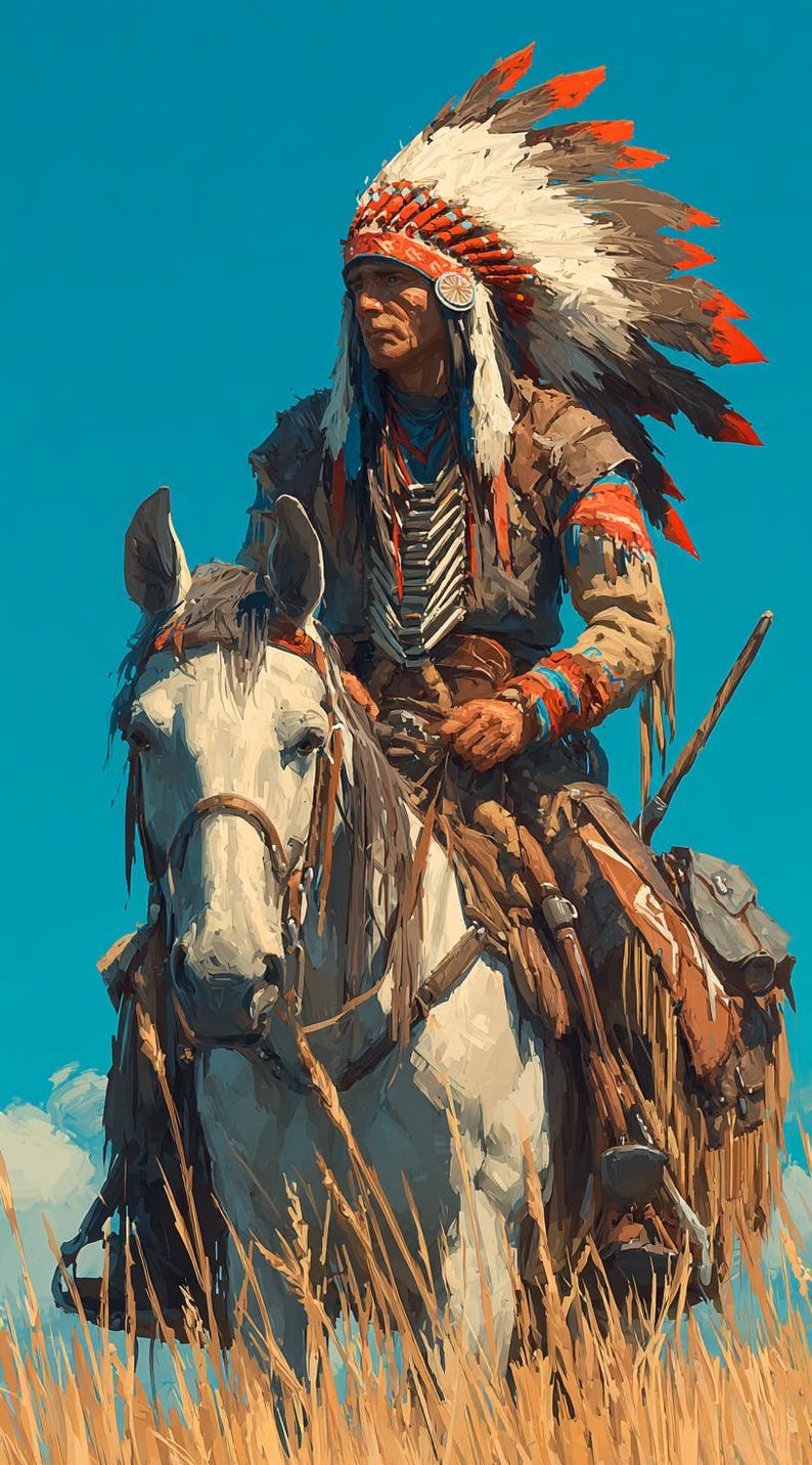 Native American Warrior on Horseback – Western Oil Painting on Canvas ...