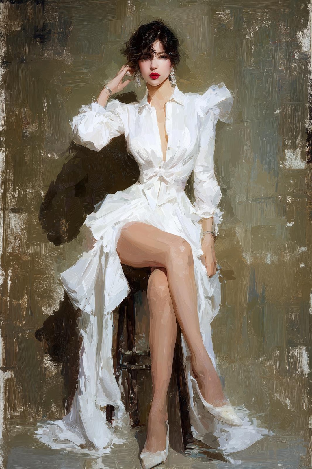 Elegant Woman in White Dress – Original Oil Painting, Fashion Portrait ...