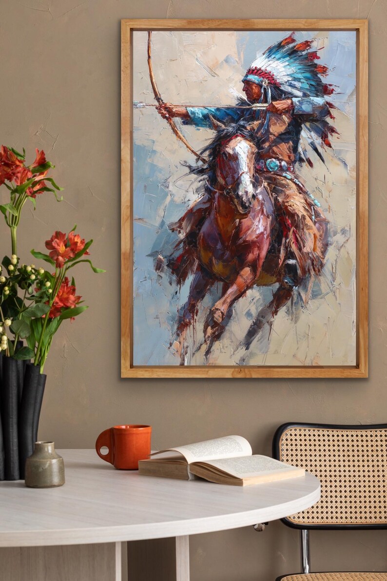Native American Warrior on Horse – Oil Painting Western Wall Art - Etsy