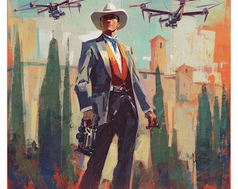 Modern Cowboy- oil painting on canvas, size 36x36 inches, large wall art, western art