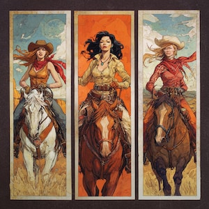 Cowgirls- set of oil paintings on canvas, size 48x16 inches each