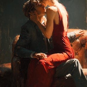 Dipinto a olio di coppia romantica – Arte figurativa moderna, 48x24 pollici