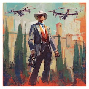 Modern Cowboy- oil painting on canvas, size 36x36 inches, large wall art, western art